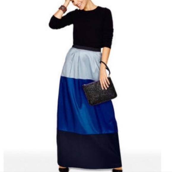 BODEN 100% silk colorblock maxi skirt black & blue long feminine classy US 10 - Picture 2 of 11